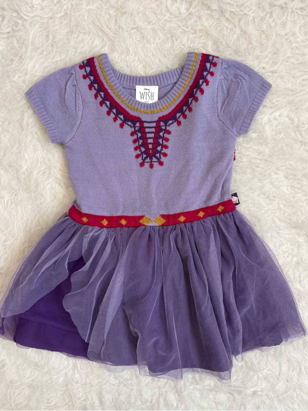 Disney Wish Lilac Knit Sweater Dress with Red & Gold Trim